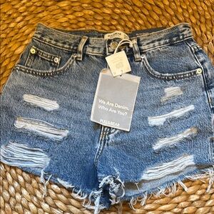 Pull&Bear Blue Distressed Jean Shorts